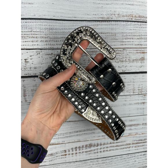 Blazing Roxx Accessories - Blazing Roxx Black Studded Rhinestone Belt Cowgirl Western Medium Bling Leather